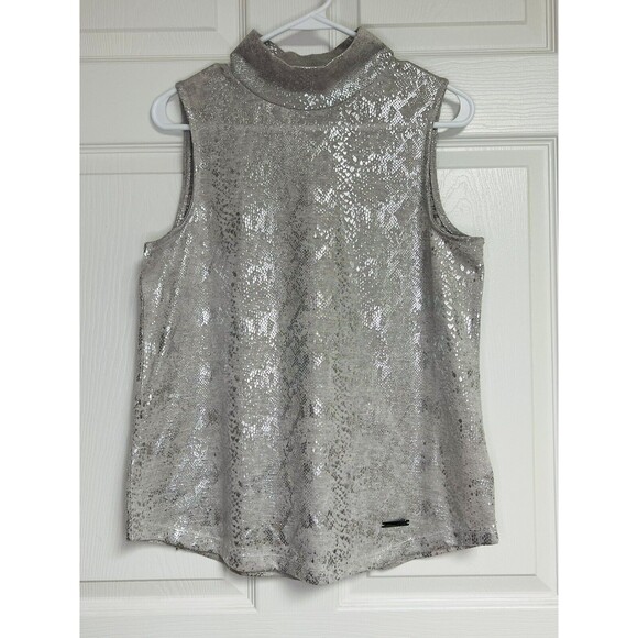 JNY New Jones York Mock Neck Sleeveless Shel Color Steel Grey Foil Size M - Picture 1 of 8